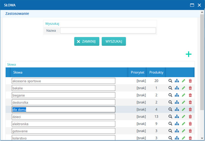 Edycja słów w słownikach sklepu internetowego